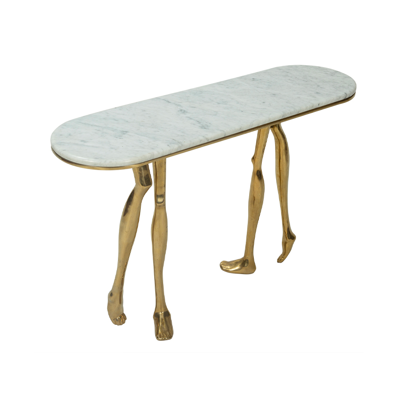 Marble Top Console Table with Sculptural Gold Human Leg Base | CS006