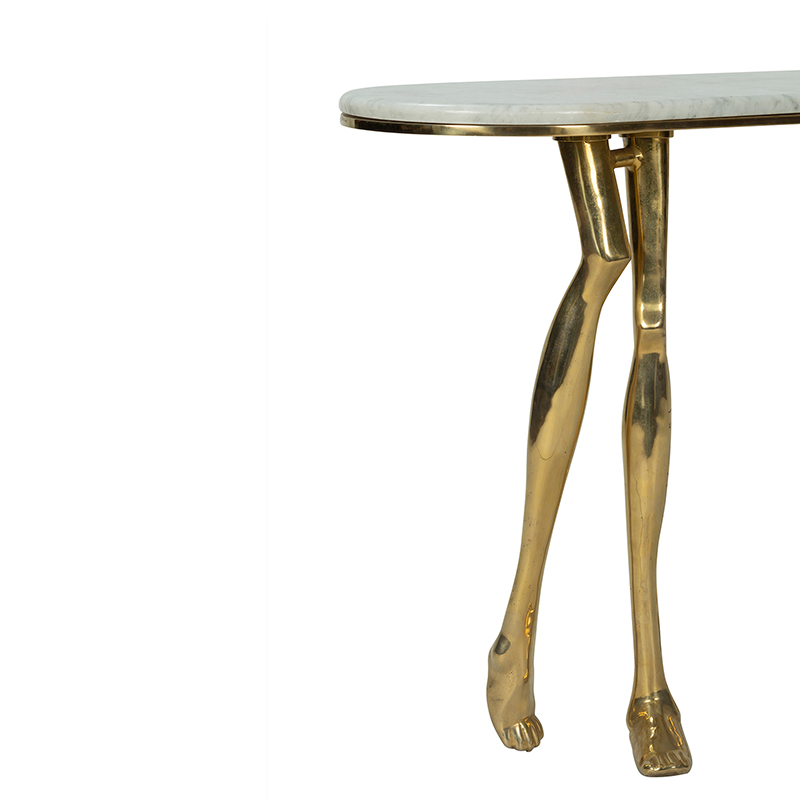 Marble Top Console Table with Sculptural Gold Human Leg Base | CS006