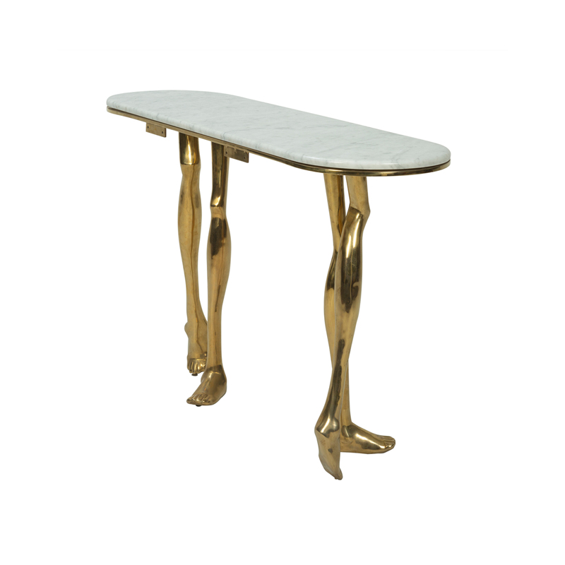 Marble Top Console Table with Sculptural Gold Human Leg Base | CS006