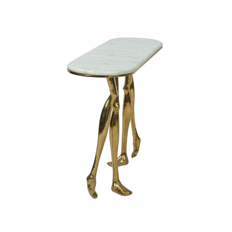 Marble Top Console Table with Sculptural Gold Human Leg Base | CS006
