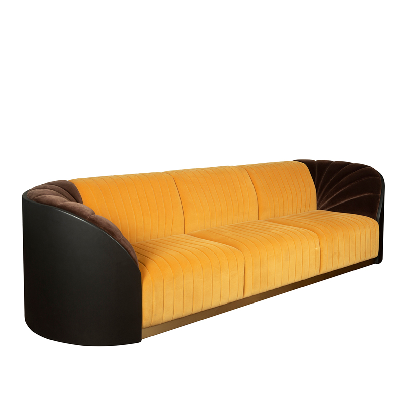 Mustard Yellow Velvet 3-Seater Sofa with Channel Tufting | TSF017