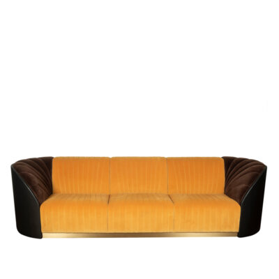 Mustard Yellow Velvet 3-Seater Sofa with Channel Tufting