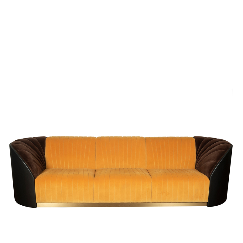 Mustard Yellow Velvet 3-Seater Sofa with Channel Tufting | TSF017