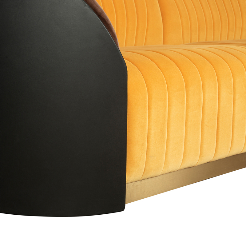 Mustard Yellow Velvet 3-Seater Sofa with Channel Tufting | TSF017