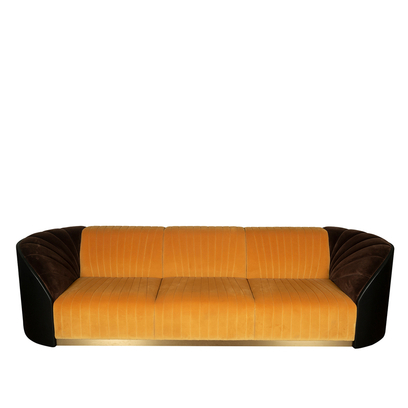 Mustard Yellow Velvet 3-Seater Sofa with Channel Tufting | TSF017