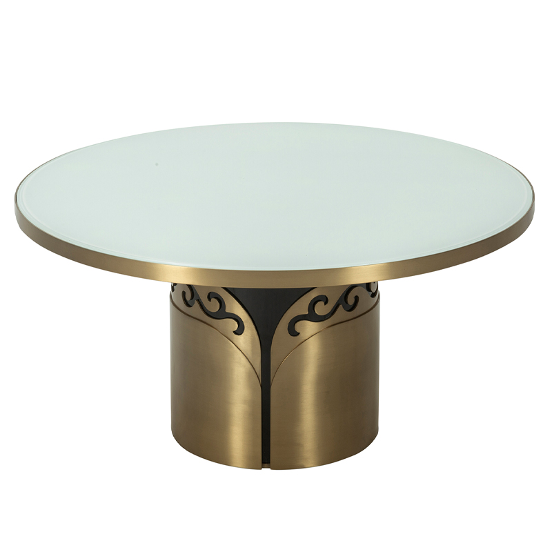 Ornate Gold Pedestal Round Glass Coffee Table | CF076