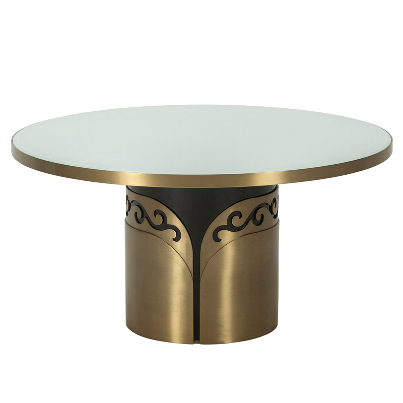 Ornate Gold Pedestal Round Glass Coffee Table | CF076
