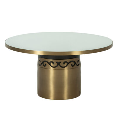 Ornate Gold Pedestal Round Glass Coffee Table