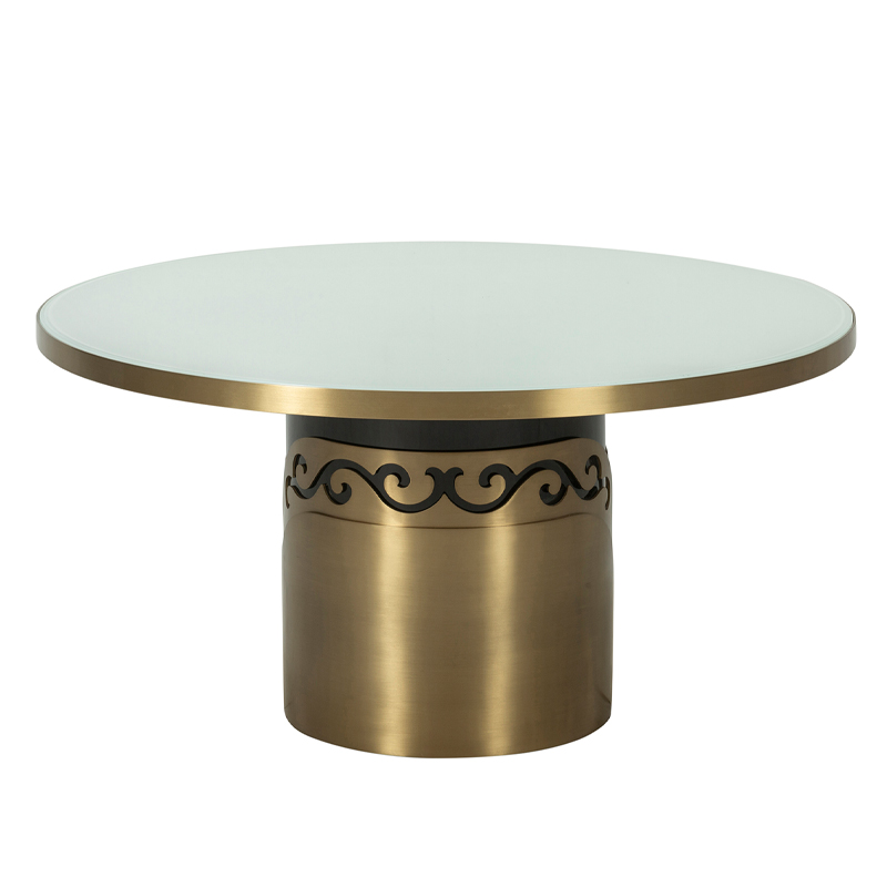 Ornate Gold Pedestal Round Glass Coffee Table | CF076