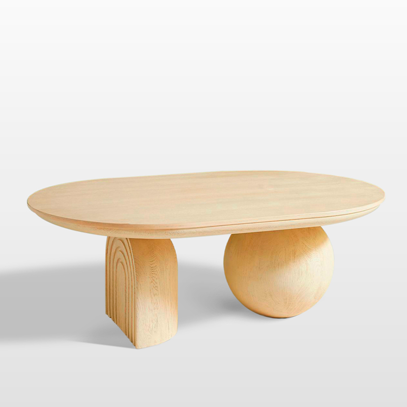 Oval Sculptural Wooden Coffee Table with Sphere and Arch Base | CF037