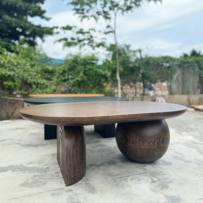 Oval Sculptural Wooden Coffee Table with Sphere and Arch Base | CF037