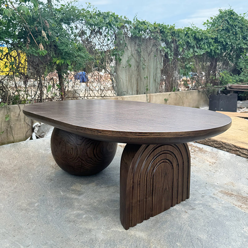 Oval Sculptural Wooden Coffee Table with Sphere and Arch Base | CF037