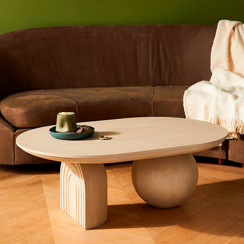 Oval Sculptural Wooden Coffee Table with Sphere and Arch Base | CF037