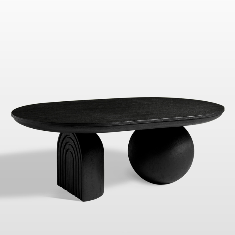 Oval Sculptural Wooden Coffee Table with Sphere and Arch Base | CF037
