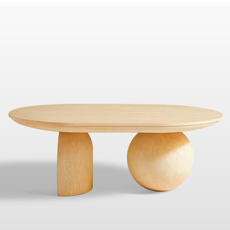 Oval Sculptural Wooden Coffee Table with Sphere and Arch Base | CF037