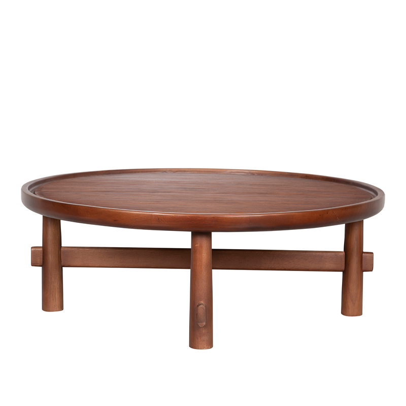 Round Fluted Wood Coffee Table with Cross-Braced Base | CF015