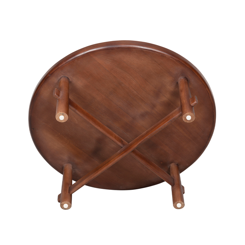 Round Fluted Wood Coffee Table with Cross-Braced Base | CF015