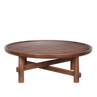 Round Fluted Wood Coffee Table with Cross-Braced Base | CF015