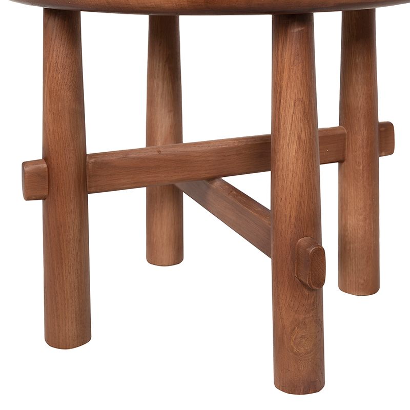 Round Fluted Wooden Side Table with Cross-Braced Legs | ST096