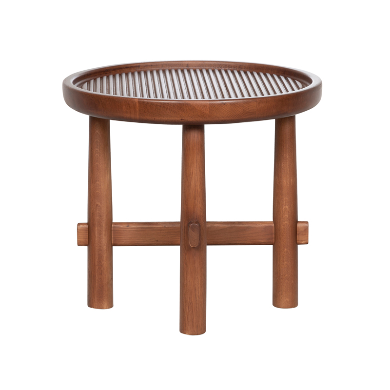 Round Fluted Wooden Side Table with Cross-Braced Legs | ST096
