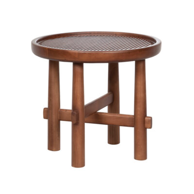 Round Fluted Wooden Side Table with Cross-Braced Legs | ST096