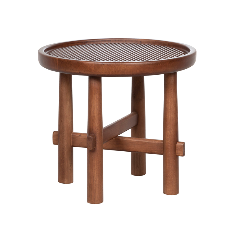 Round Fluted Wooden Side Table with Cross-Braced Legs | ST096