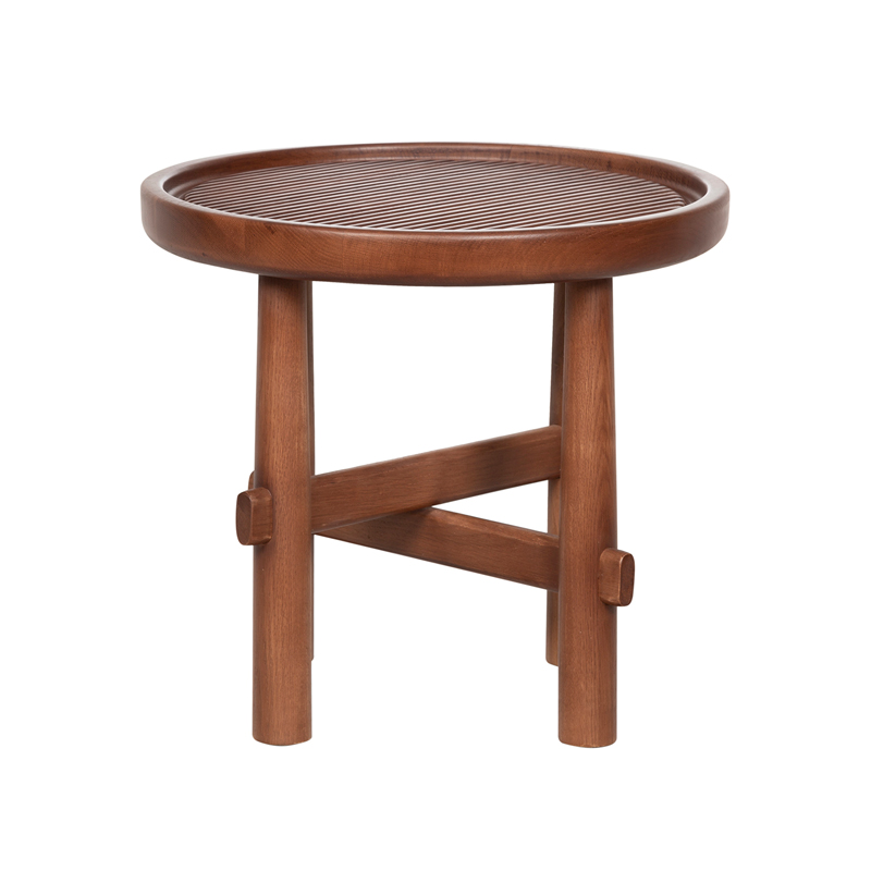Round Fluted Wooden Side Table with Cross-Braced Legs | ST096