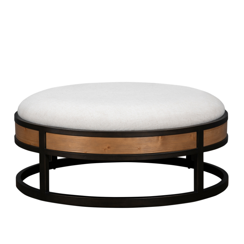 Round Upholstered Coffee Table with Wood and Metal Base | CF082