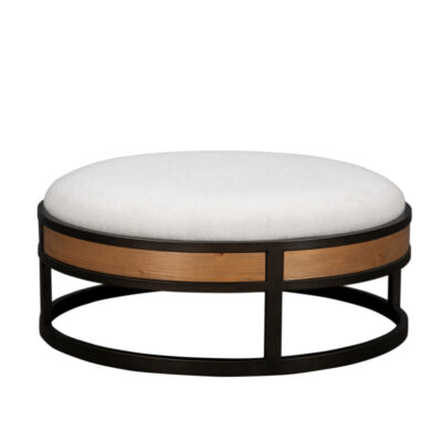 Round Upholstered Coffee Table with Wood and Metal Base