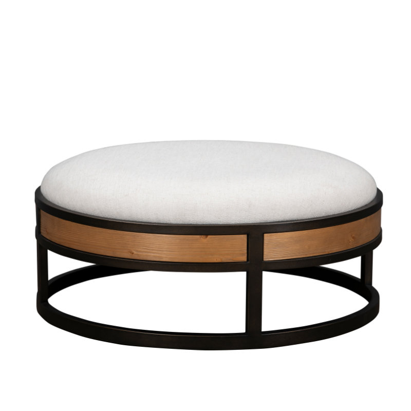 Round Upholstered Coffee Table with Wood and Metal Base | CF082
