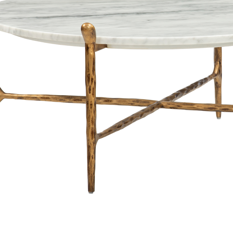 Round White Marble Coffee Table with Antique Gold Branch Base | CF084