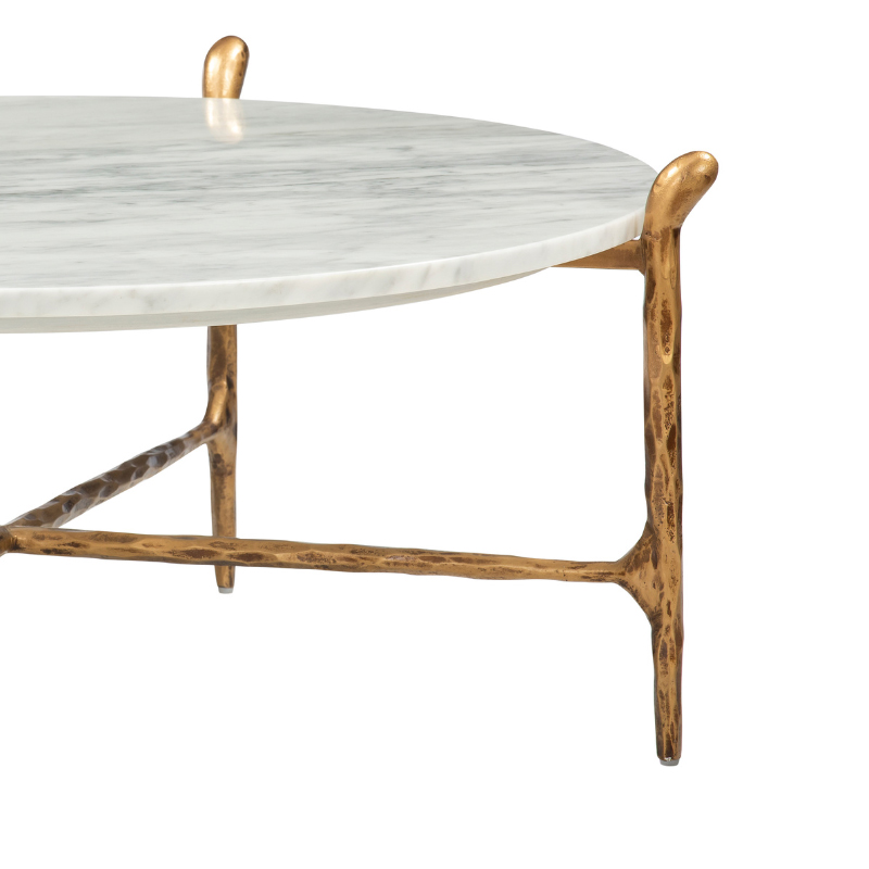 Round White Marble Coffee Table with Antique Gold Branch Base | CF084