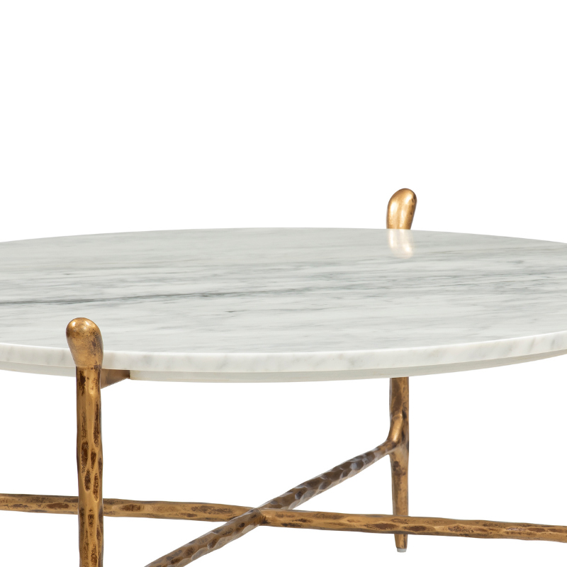 Round White Marble Coffee Table with Antique Gold Branch Base | CF084