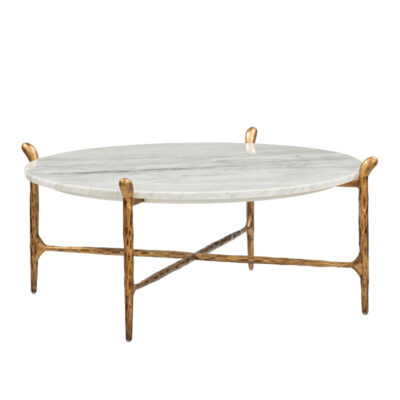 Round White Marble Coffee Table with Antique Gold Branch Base