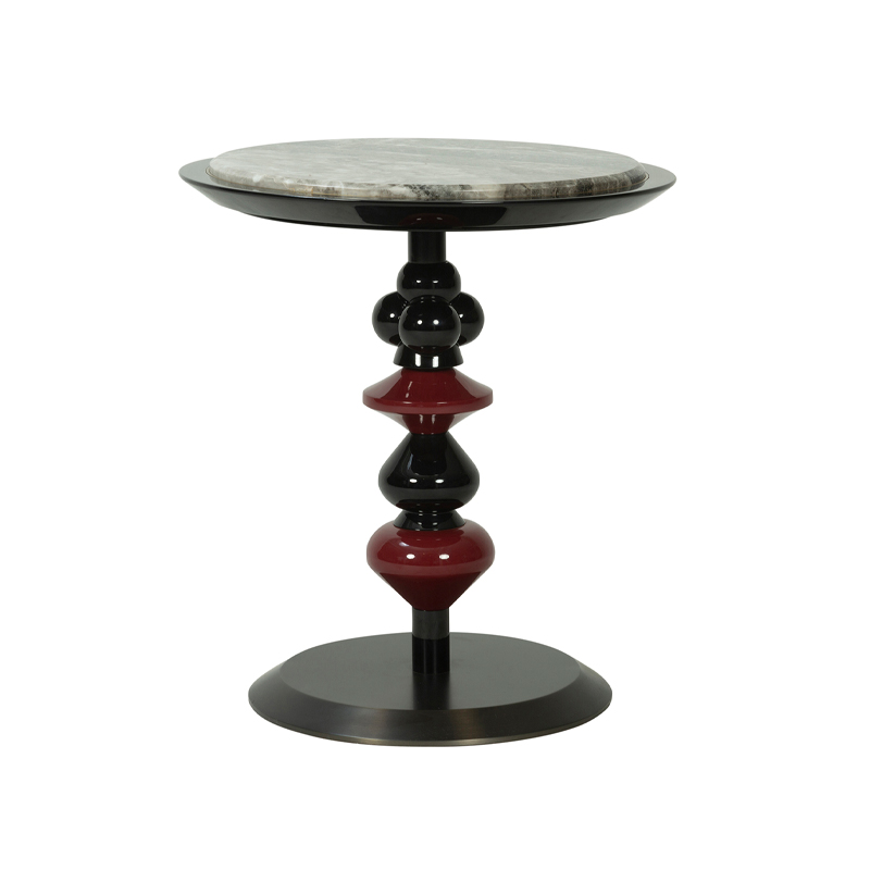 Sculptural Black and Burgundy Marble Top Side Table | ST097