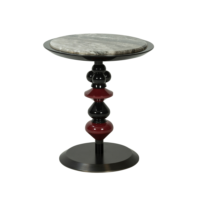 Sculptural Black and Burgundy Marble Top Side Table | ST097