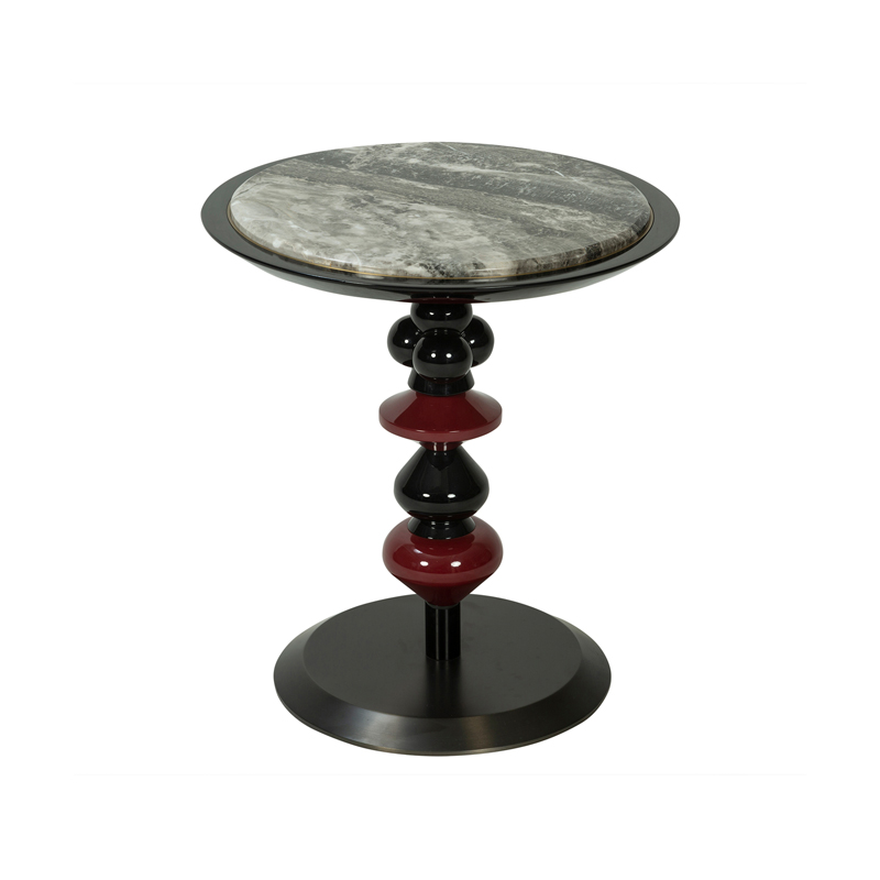 Sculptural Black and Burgundy Marble Top Side Table | ST097