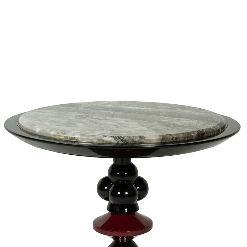 Sculptural Black and Burgundy Marble Top Side Table | ST097