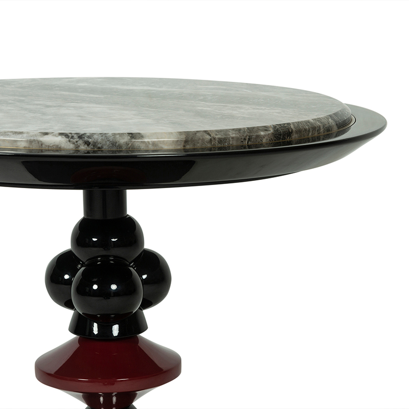 Sculptural Black and Burgundy Marble Top Side Table | ST097