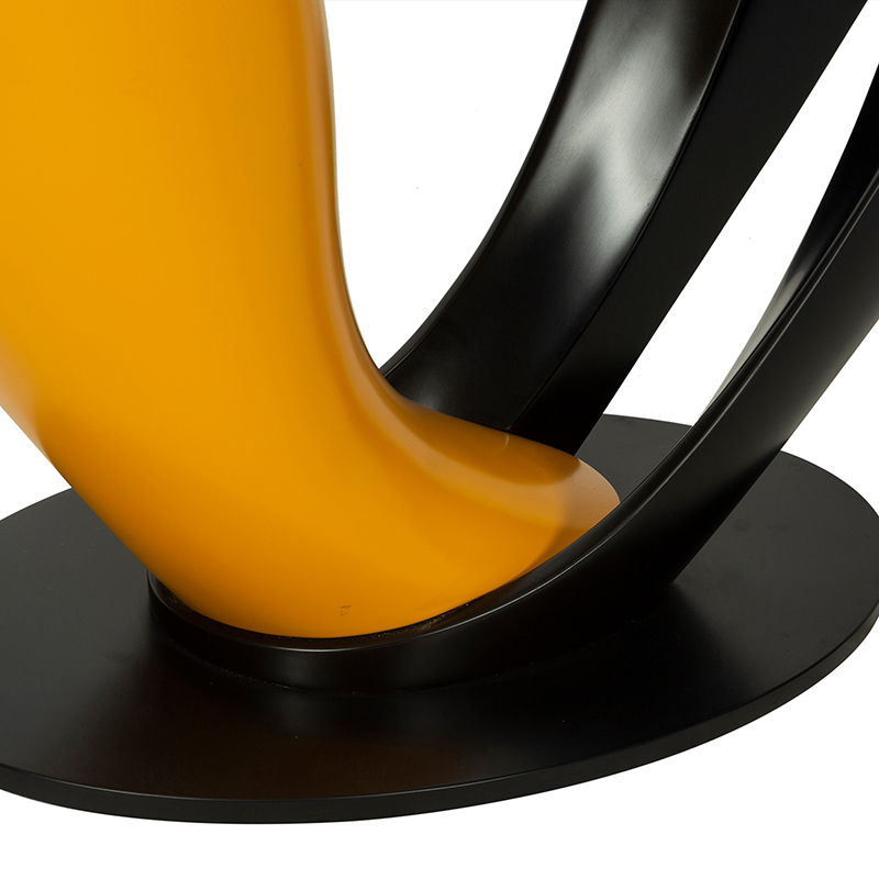 Sculptural Black and Orange Wooden Console Table with Marble Accent | CS007