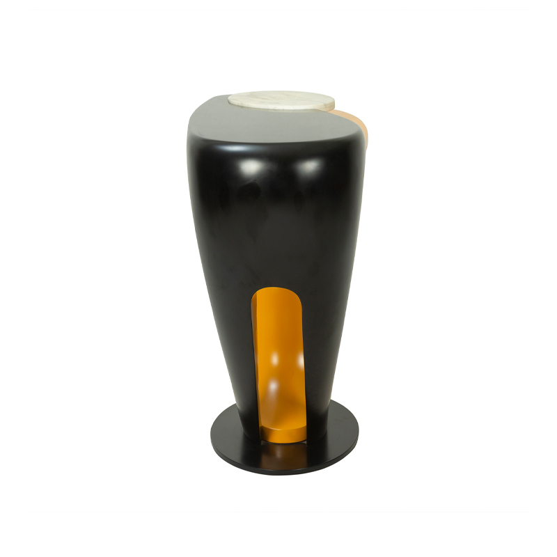 Sculptural Black and Orange Wooden Console Table with Marble Accent | CS007