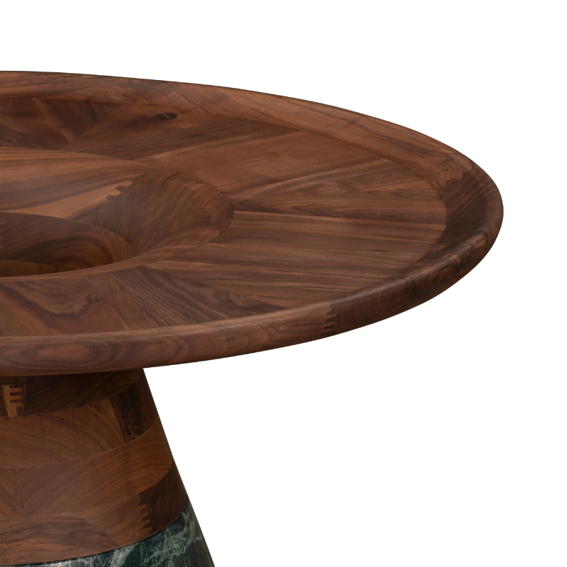 Sculptural Wood and Green Marble Round Coffee Table | CF077