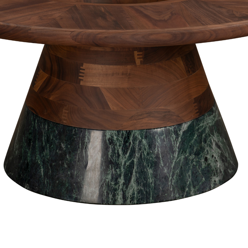 Sculptural Wood and Green Marble Round Coffee Table | CF077