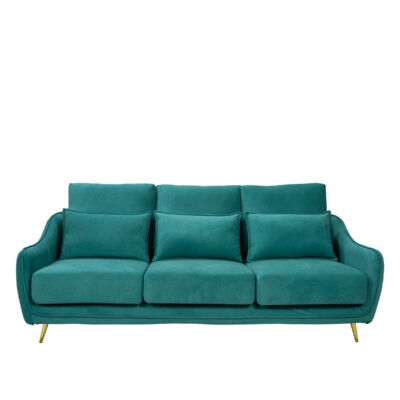 Teal Green Upholstered 3-Seater Sofa with Gold Legs