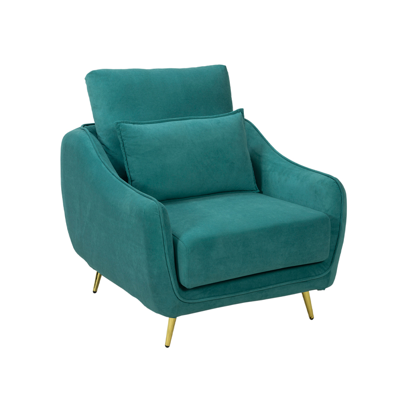 Teal Upholstered Armchair with Curved Arms and Gold Legs | TC039