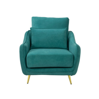 Teal Upholstered Armchair with Curved Arms and Gold Legs